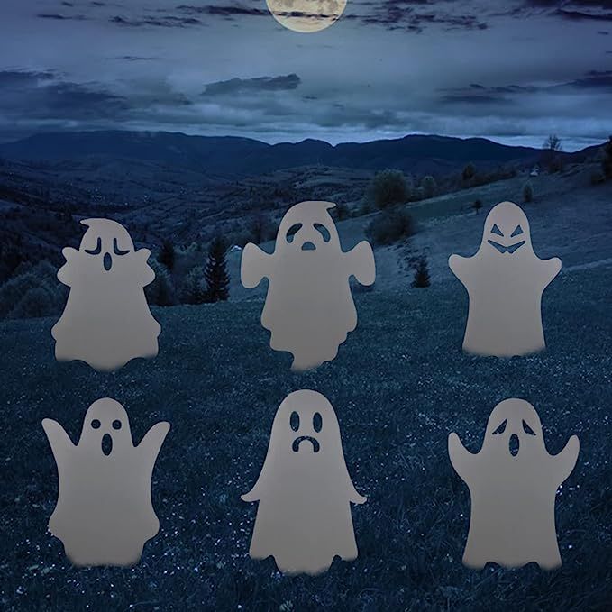 Anditoy 6 Pack Halloween White Ghost Yard Signs with Stakes Scary Silhouette Halloween Decoration... | Amazon (US)