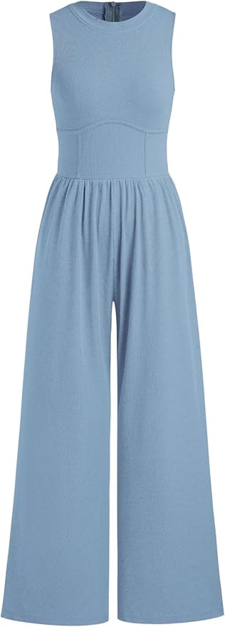 CIDER Jumpsuit for Women Sleeveless Wide Leg Overalls Casual Solid Crew Neck One Piece Outfits wi... | Amazon (US)
