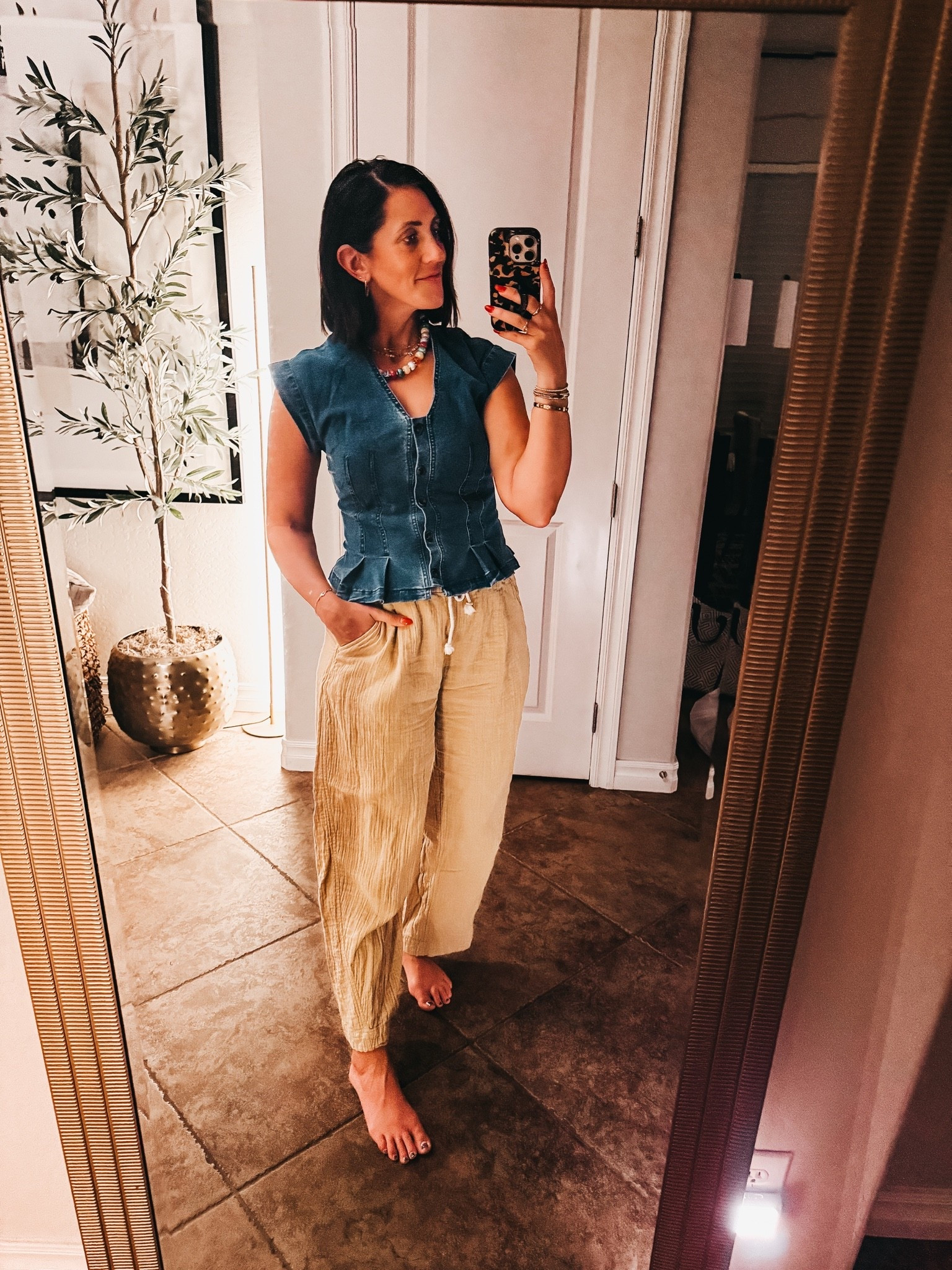 Late summer outfit! Dressy casual! 💙☀️

Gauze drawstring Pants — size small denim shirt — size small (size up one if in between sizes or bigger chested) 

Dressy casual style, over 40 fashion, Old Navy, Old Navy style, Amazon, Amazon fashion

#LTKootd #LTKOver40 #LTKSaleAlert #LTKootd #LTKSaleAlert #LTKOver40