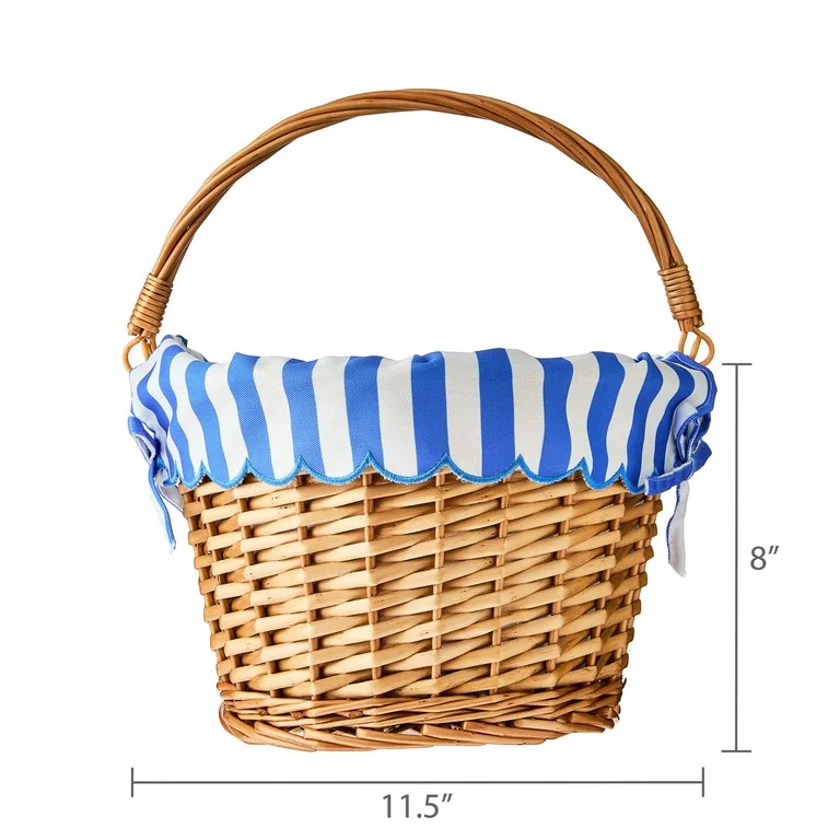 Round Willow Basket with Scalloped Stripe Liner, Natural Brown/Blue/White, 11.5" x 8", Easter by ... | Walmart (US)