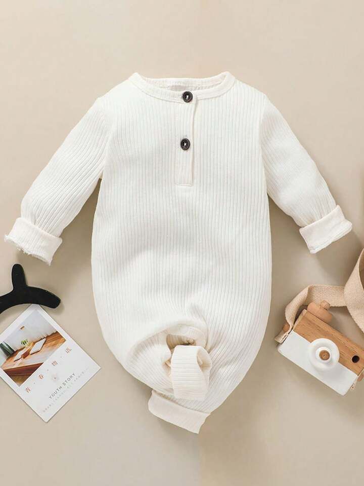 Baby Boy Unisex Half Button Jumpsuit | SHEIN
