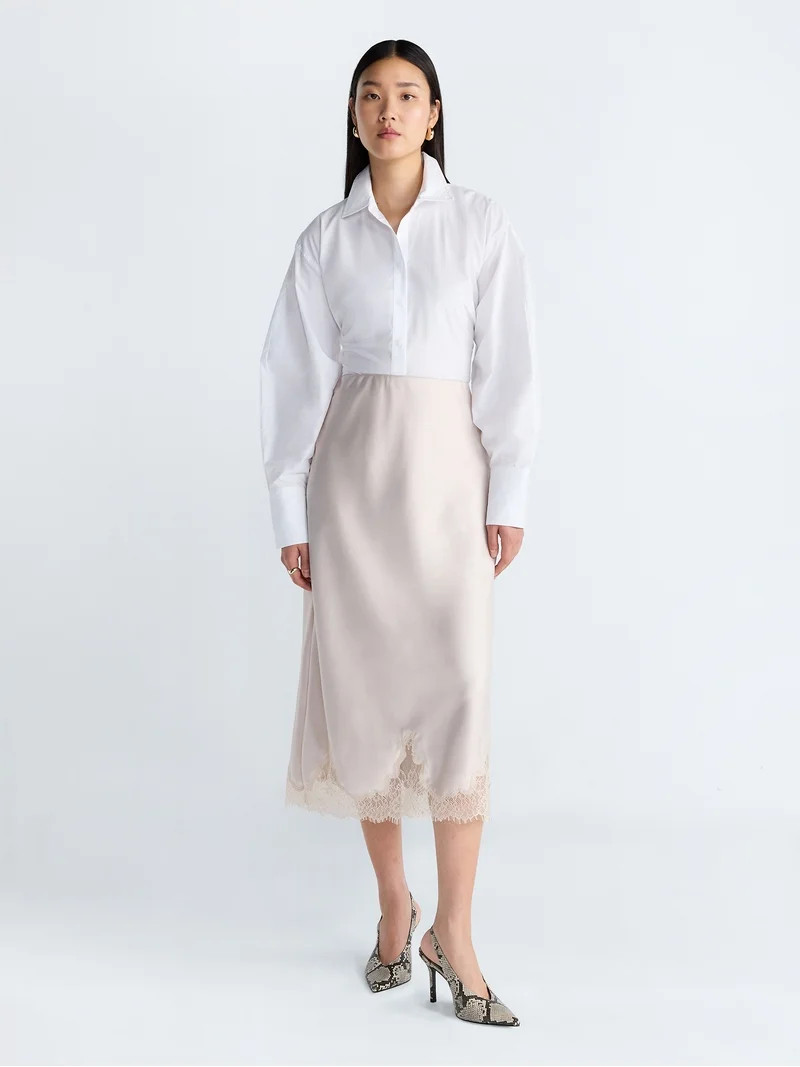 Scoop Women's Midi Slip Skirt with Lace Trim, Sizes XS-XXL - Walmart.com | Walmart (US)