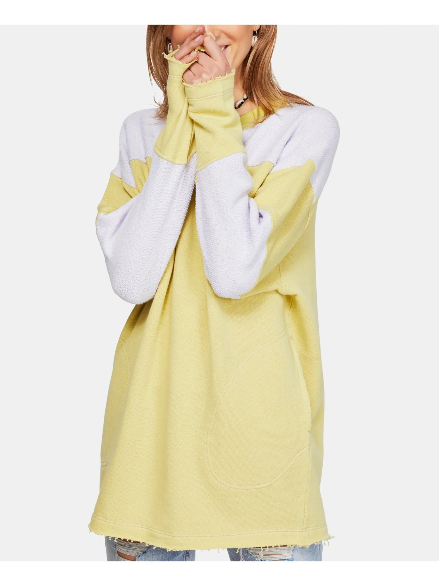 FREE PEOPLE Womens Yellow Color Block Long Sleeve Crew Neck Sweater  Size XS\TP | Walmart (US)