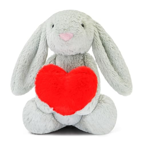Aqushymallow Cow Gray Bunny Plush Toy Holding Heart – Soft and Fluffy Valentine's Day Stuffed Animal Gifts for Kids Girls Boys | Amazon (US)