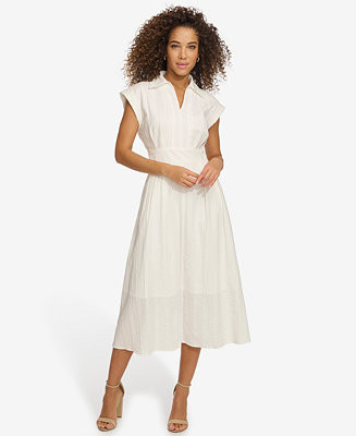 Women's Textured-Stripe Collared Midi Dress | Macy's