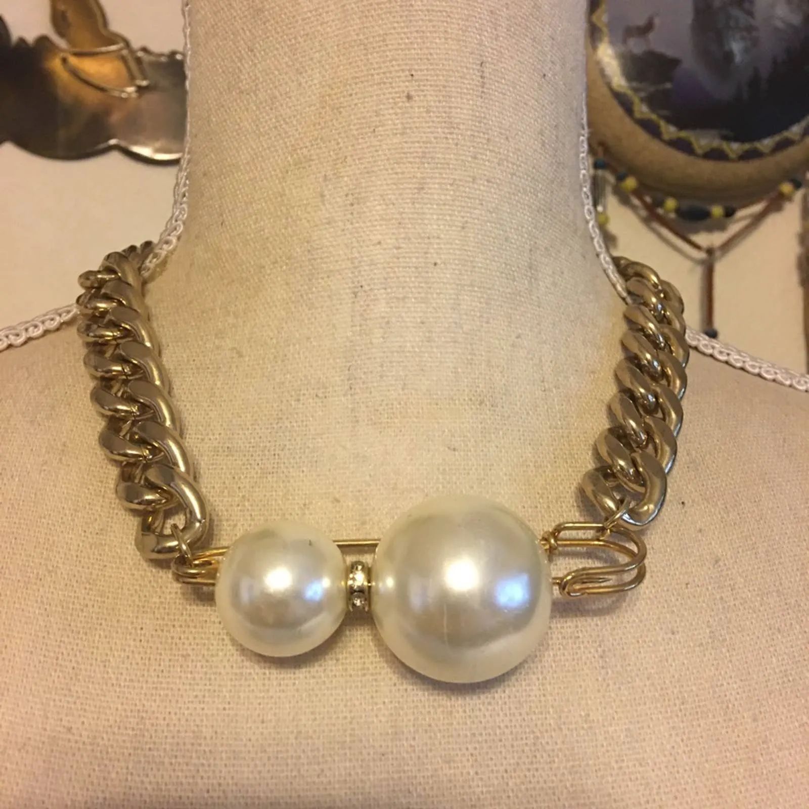 Jewelry Bold chunky gold chain pearl accent necklace | Grailed | Grailed