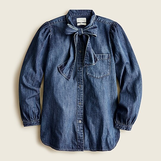 Classic-fit tie-neck chambray shirt | J. Crew US