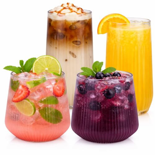 Oojami 48 Pack Ribbed Origami Ripple Plastic Glasses, 24 Stemless 9oz Champagne Flutes & 24 12oz Cups - Reusable BPA-Free Shatterproof Disposable Drinkware for Wedding Party Bar (Clear) | Amazon (US)