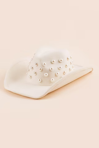 Dianna Pearl Embellished Cow Girl Hat | Francesca's