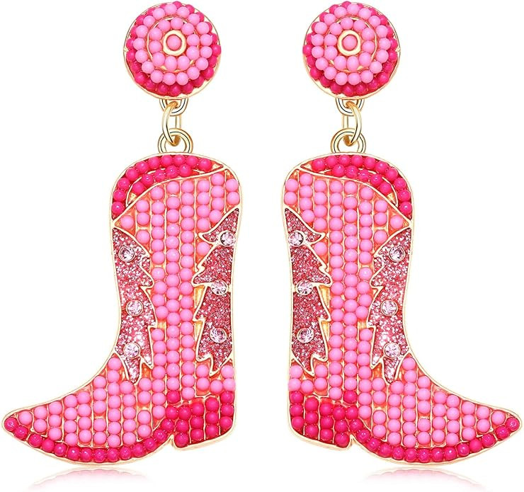 Beaded Cowboy Boot Earring Western Cowgirl Boots Earrings for Women Boho Shoes Dangle Drop Earrin... | Amazon (US)
