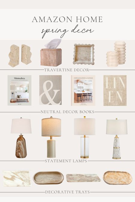 Amazon spring decor favorites! Loving the travertine trend to incorporate into spring decor 

Spring refresh, style inspo, aesthetic home, light and bright, neutral decor, coffee table books, statement lamp, marble lamp, travertine decor, living room refresh, found it on Amazon, candle holders, book ends, decorative tray, marble tray, affordable finds, shop the look!

#LTKSeasonal #LTKstyletip #LTKhome