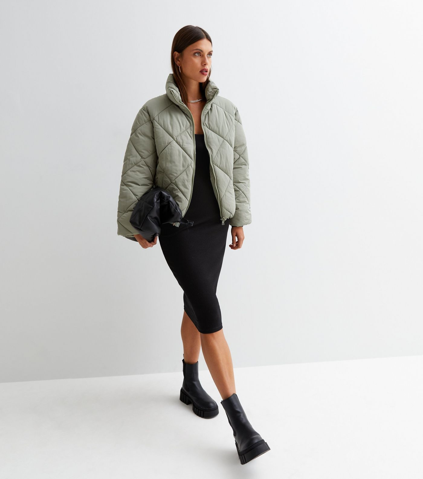 Olive Quilted High Neck Puffer Jacket | New Look | New Look (UK)