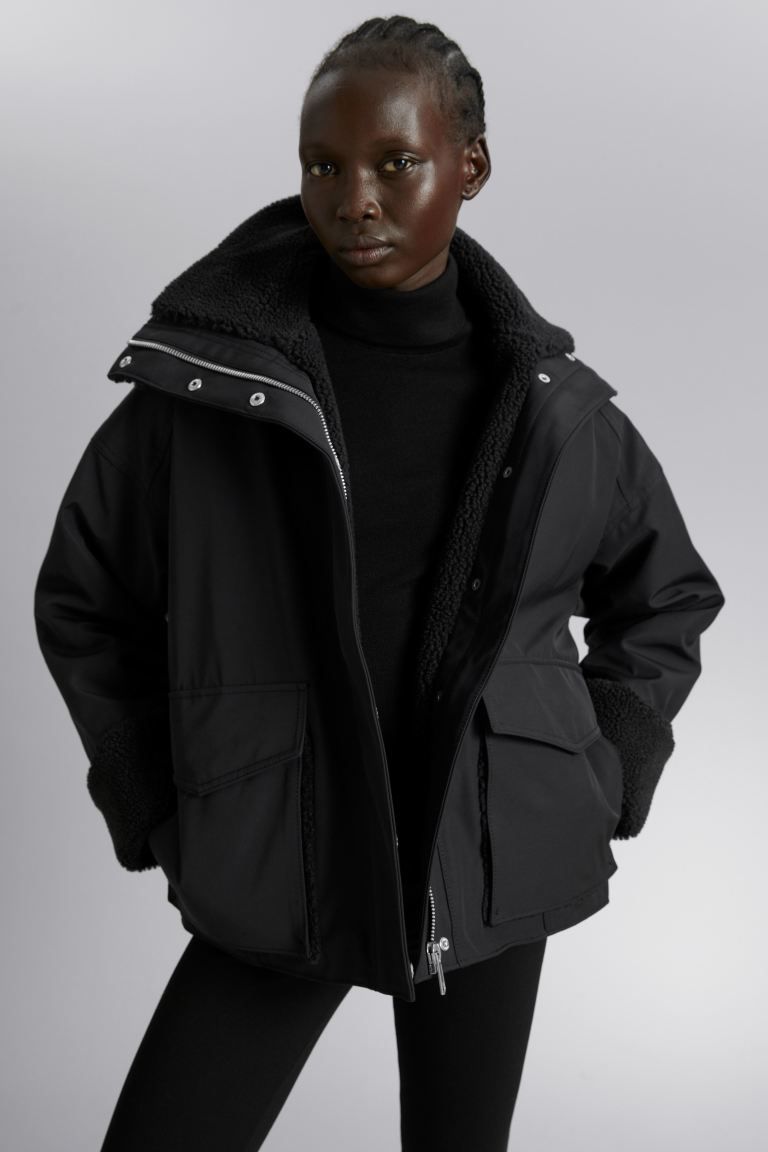 Oversized Shearling Jacket - Black - Ladies | H&M GB | H&M (UK, MY, IN, SG, PH, TW, HK)