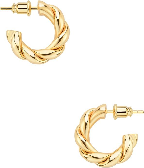 wowshow Chunky Gold Hoop Earrings, Small Gold Hoop Earrings for Women 14K Real Gold Plated Thick ... | Amazon (US)