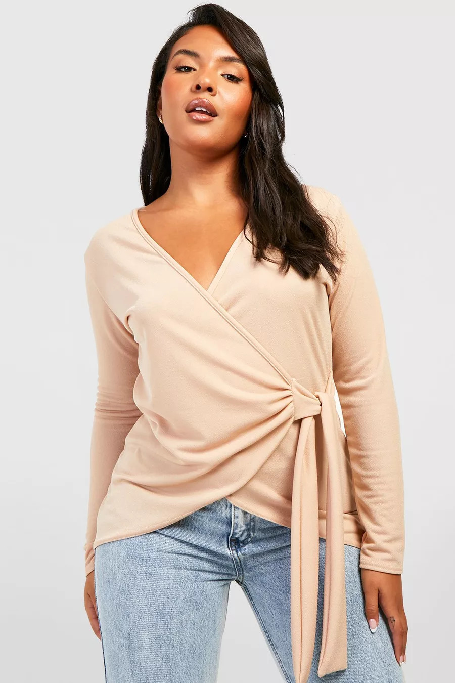 Plus Wrap Front Long Sleeve Top | Boohoo.com (US & CA)