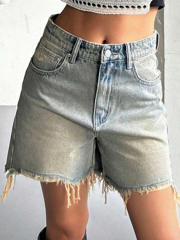 DAZY Women's Denim Shorts With Frayed Hem And Pockets | SHEIN