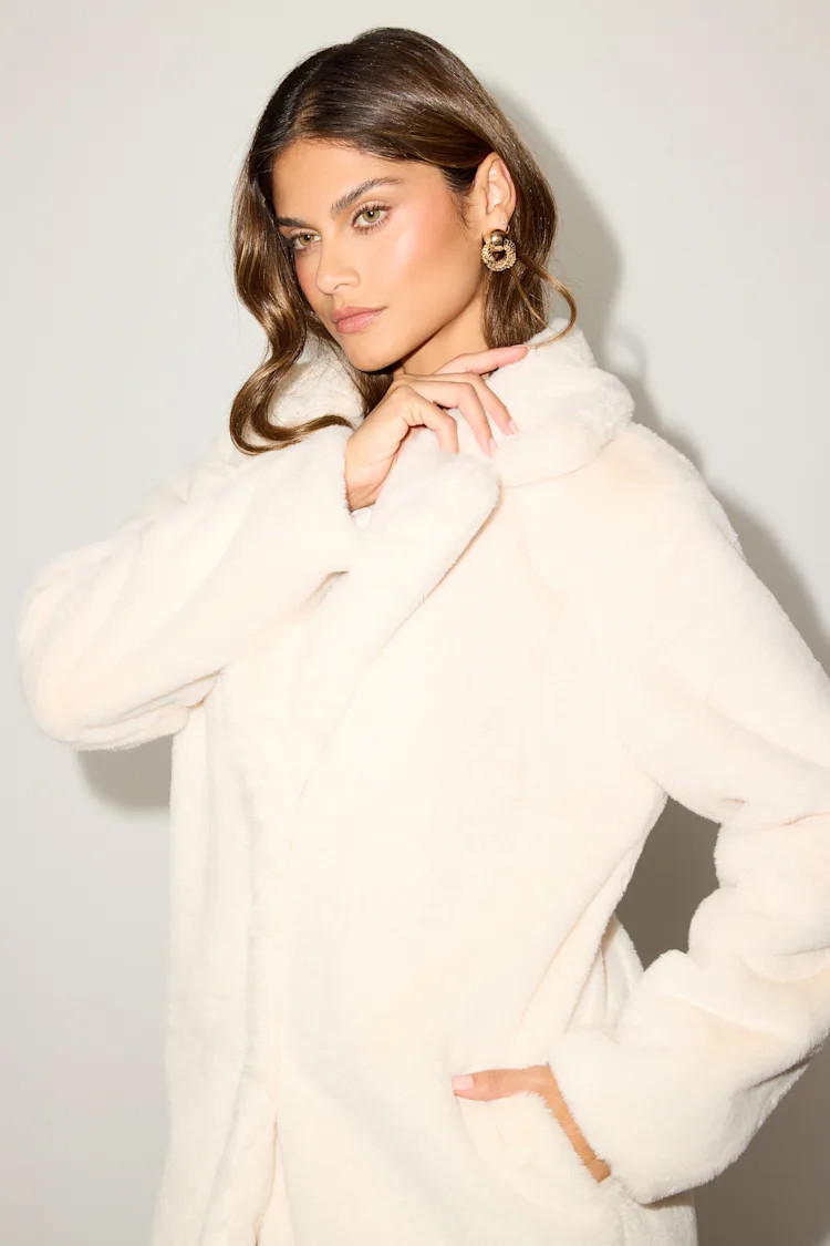 Tamron Cream Faux Fur Longline Coat | Lulus