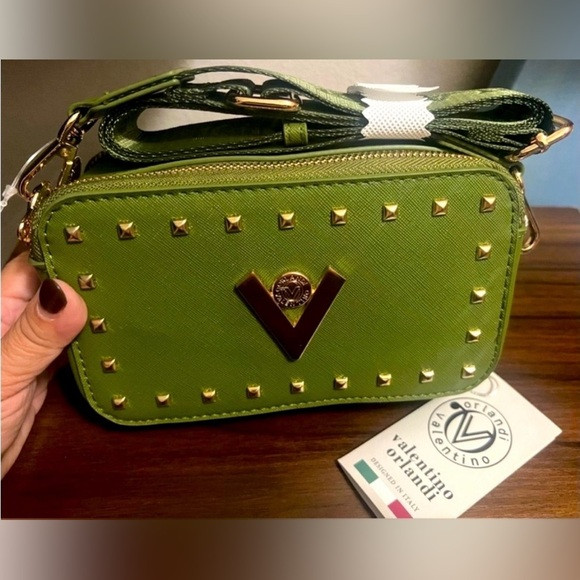 NWT Valentino Orlandi Lime Green Studded Crossbody Bag Camera bag | Poshmark
