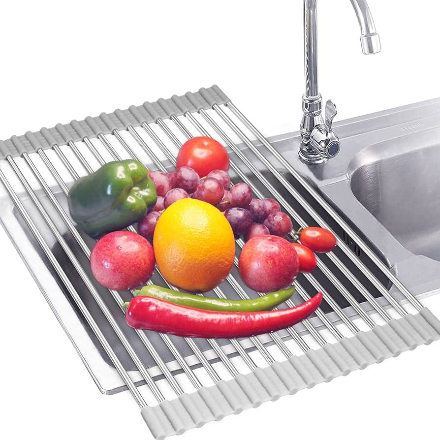 Lauon Roll Up Dish Drying Rack Over The Sink Multipurpose Dish Drainer Tray Mat，304 Stainless S... | Amazon (US)