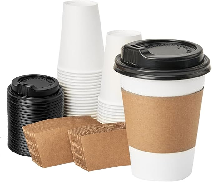 RACETOP 12 oz 50 pack Disposable Paper Coffee Cups with Lids and Sleeves | Amazon (US)