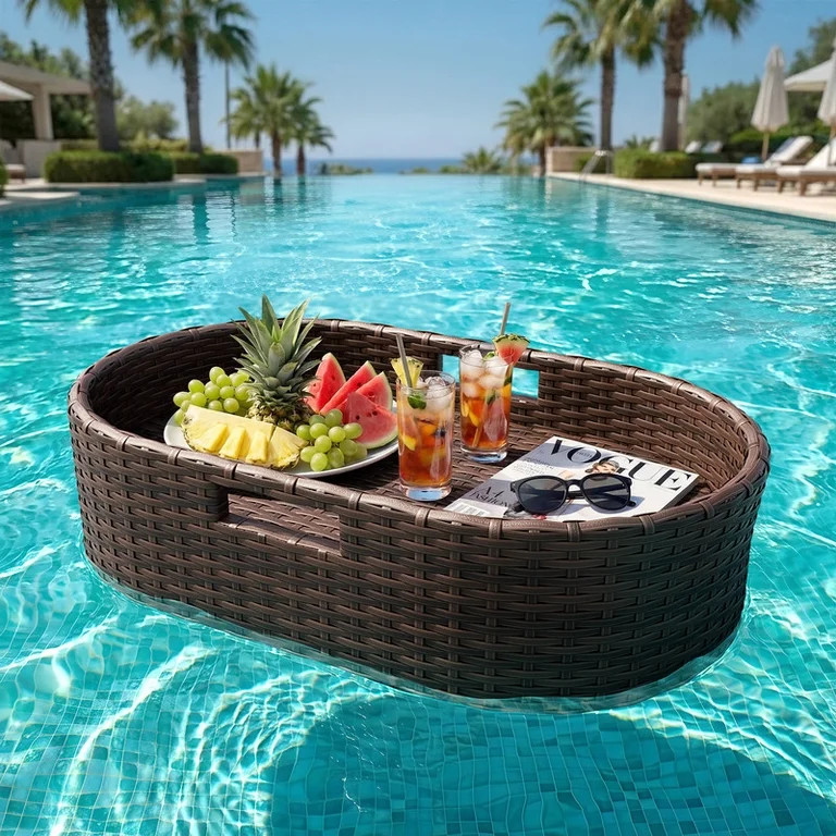 Homall 25.59\u00d715.75\u00d77.1in Rattan Floating Pool Tray Wicker Serving Tray for Food Drinks ... | Walmart (US)
