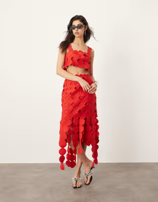 ASOS EDITION statement circle detail midi skirt in red - part of a set | ASOS (Global)