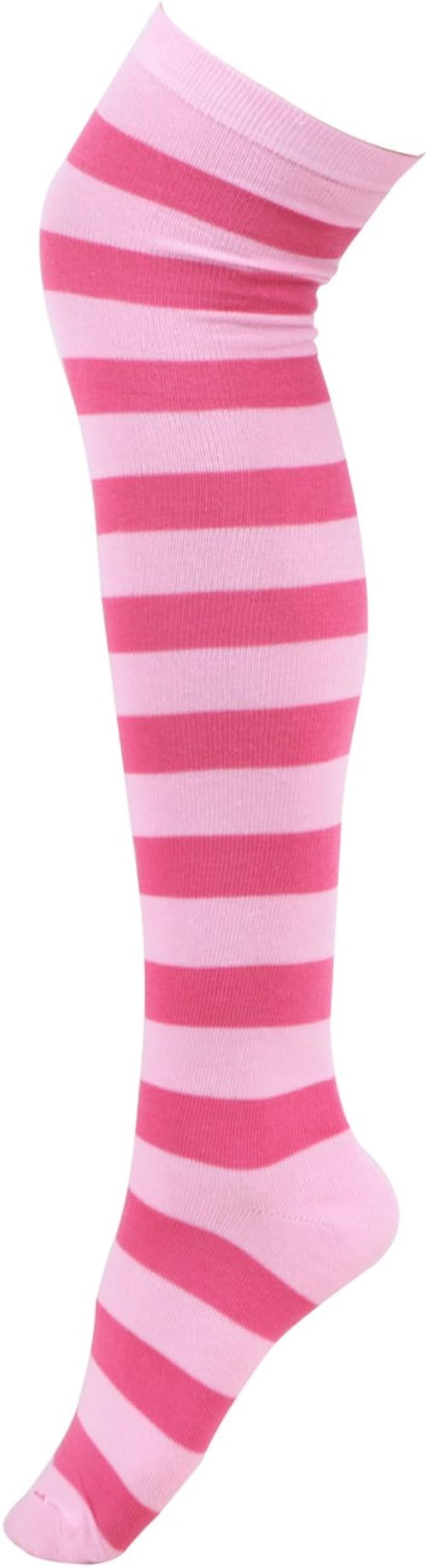 Amazon.com: HDE Women’s Extra Long Striped Socks Over Knee High Opaque Stockings (Pink Stripes)... | Amazon (US)
