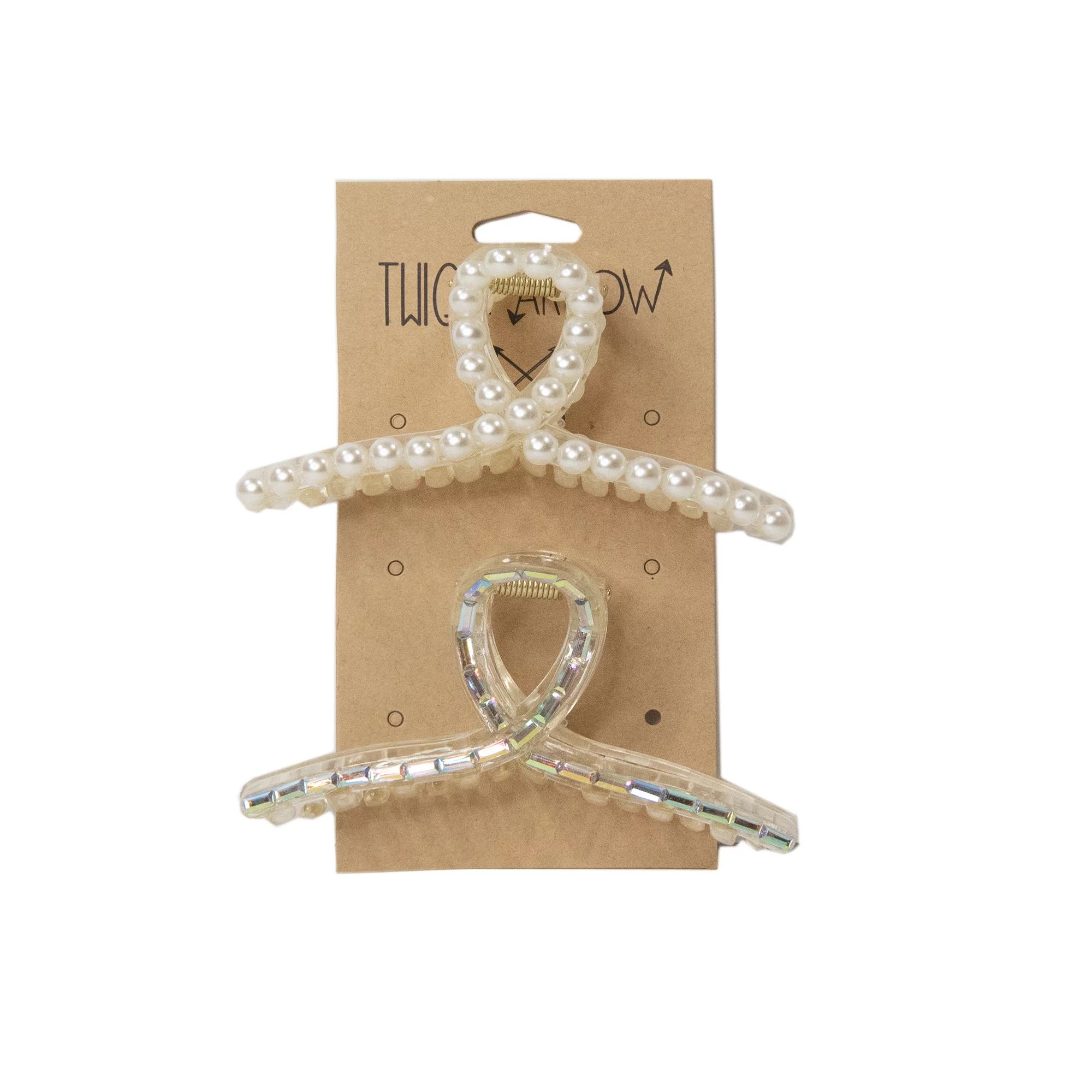 Twig & Arrow Pearl & Gem Infinity Shape Claw Clips, 2-Pack, Translucent | Walmart (US)