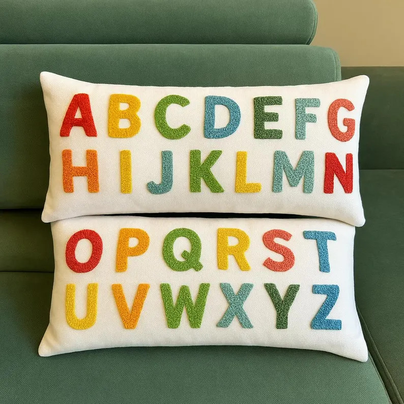 Alphabet Pillow, Handmade Punch Needle ABC Cushion, Kids Room Decor, Nursery Learning Pillow, Tod... | Etsy (US)