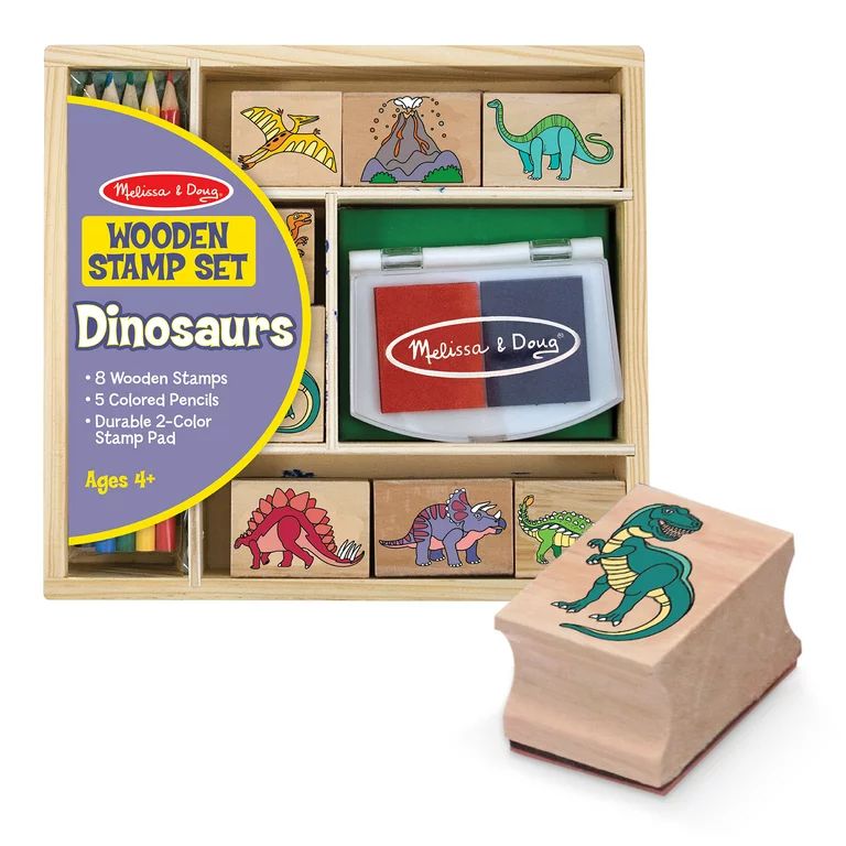 Melissa & Doug Wooden Stamp Set:  Dinosaurs - 8 Stamps, 5 Colored Pencils, 2-Color Stamp Pad | Walmart (US)