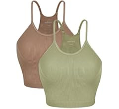 ODODOS Women's Crop 3-Pack Washed Seamless Rib-Knit Camisole Crop Tank Tops | Amazon (US)
