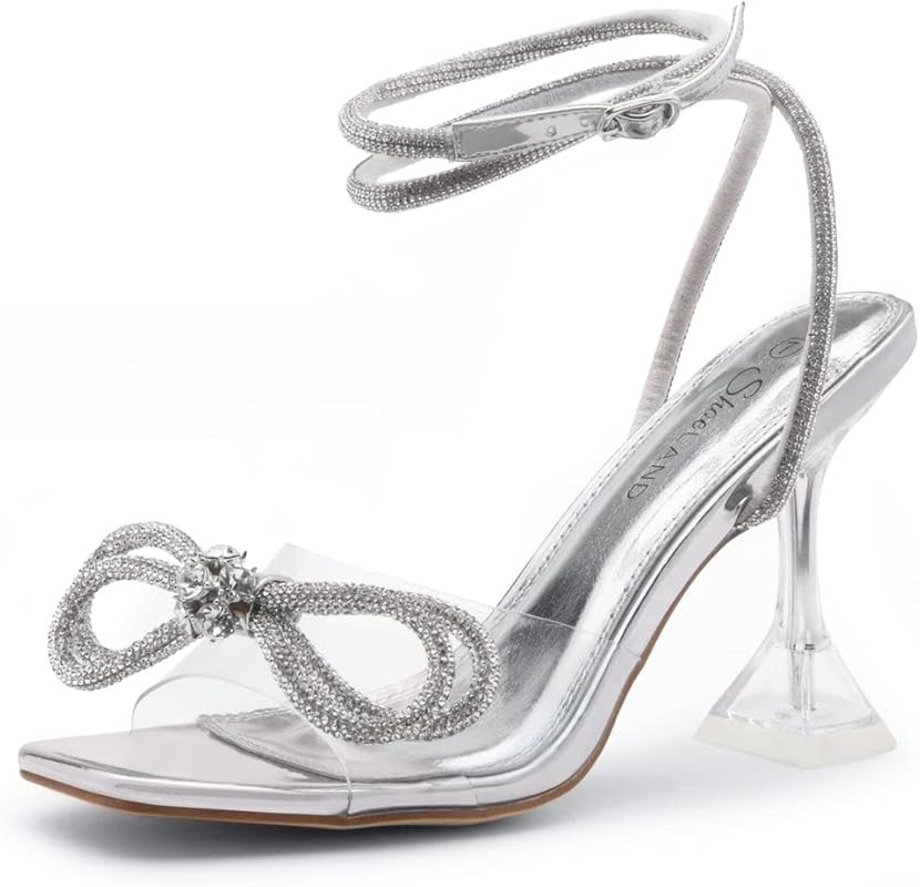 Shoe Land Womens SL-NAOMI Clear Heeled Sandals with Double Bowknots Open Toe Stiletto High Heel D... | Amazon (US)