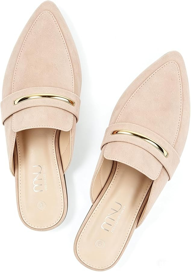 MUSSHOE Mules for Women - Suede Slip On Backless Loafers with Cushioned Insole and Non-Slip Sole, Pointed Toe Flats for Office Work Business Casual | Amazon (US)
