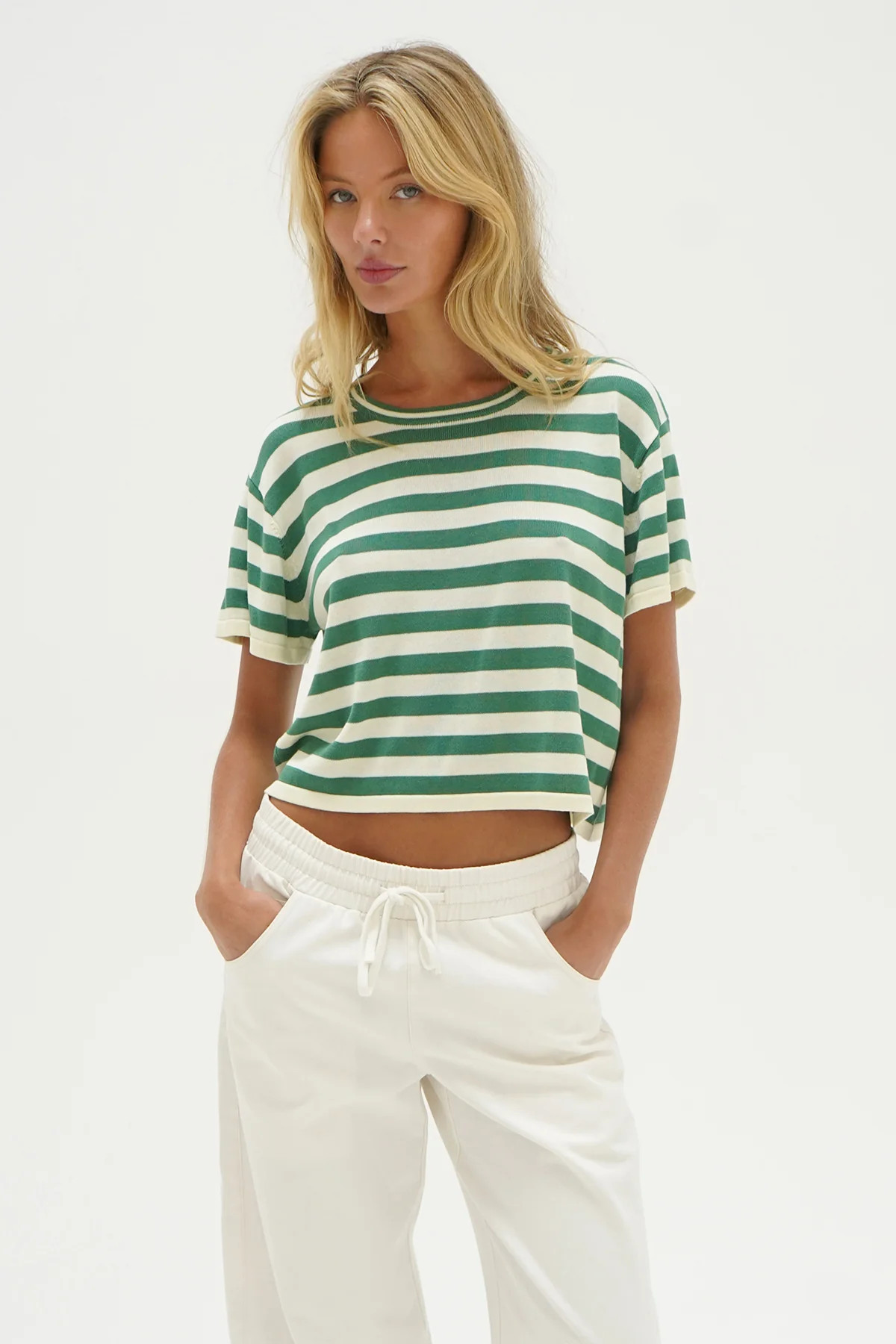 Kori Stripe Short Sleeve - Wide Green Stripe | LNA Clothing
