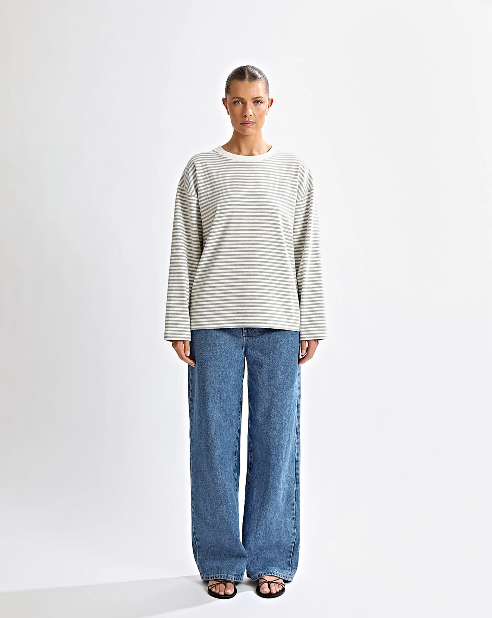 Milan Long Sleeve Top Grey/White | One Mile