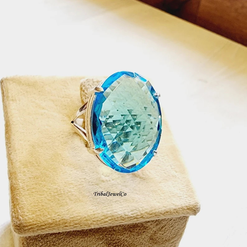 Faceted Blue Topaz Quartz Ring: Handmade 925 Sterling Silver - Etsy | Etsy (US)