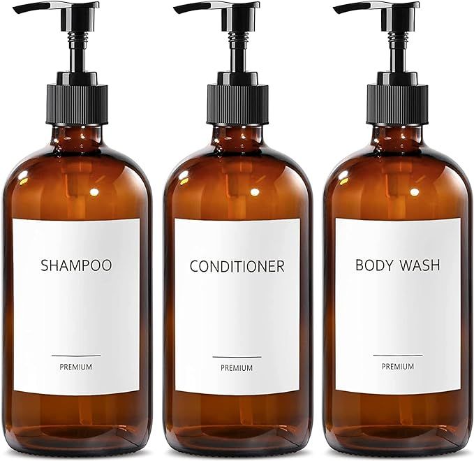 GMISUN Glass Amber Shampoo and Conditioner Dispenser Bottles, Refillable Shampoo and Conditioner,... | Amazon (US)