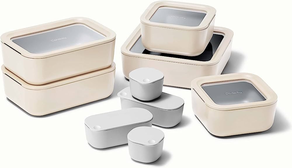 Caraway Glass Food Storage Set, 14 Pieces - Ceramic Coated Food Containers - Easy to Store, Non T... | Amazon (US)