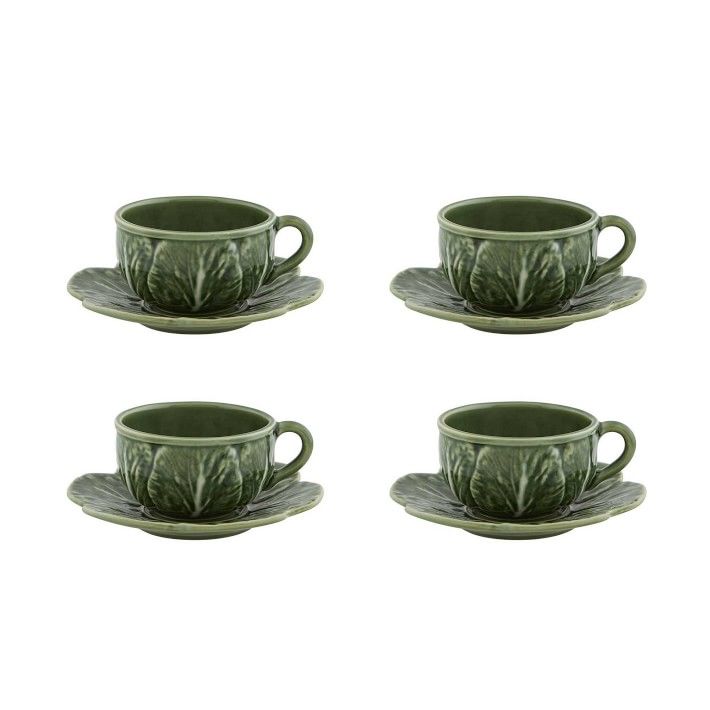 Bordallo Pinheiro Cabbage Tea Cup & Saucer, Set of 4 | Williams-Sonoma