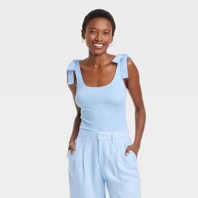 Women's Slim Fit Rib-Knit Tank Top - A New Day™ Blue S | Target