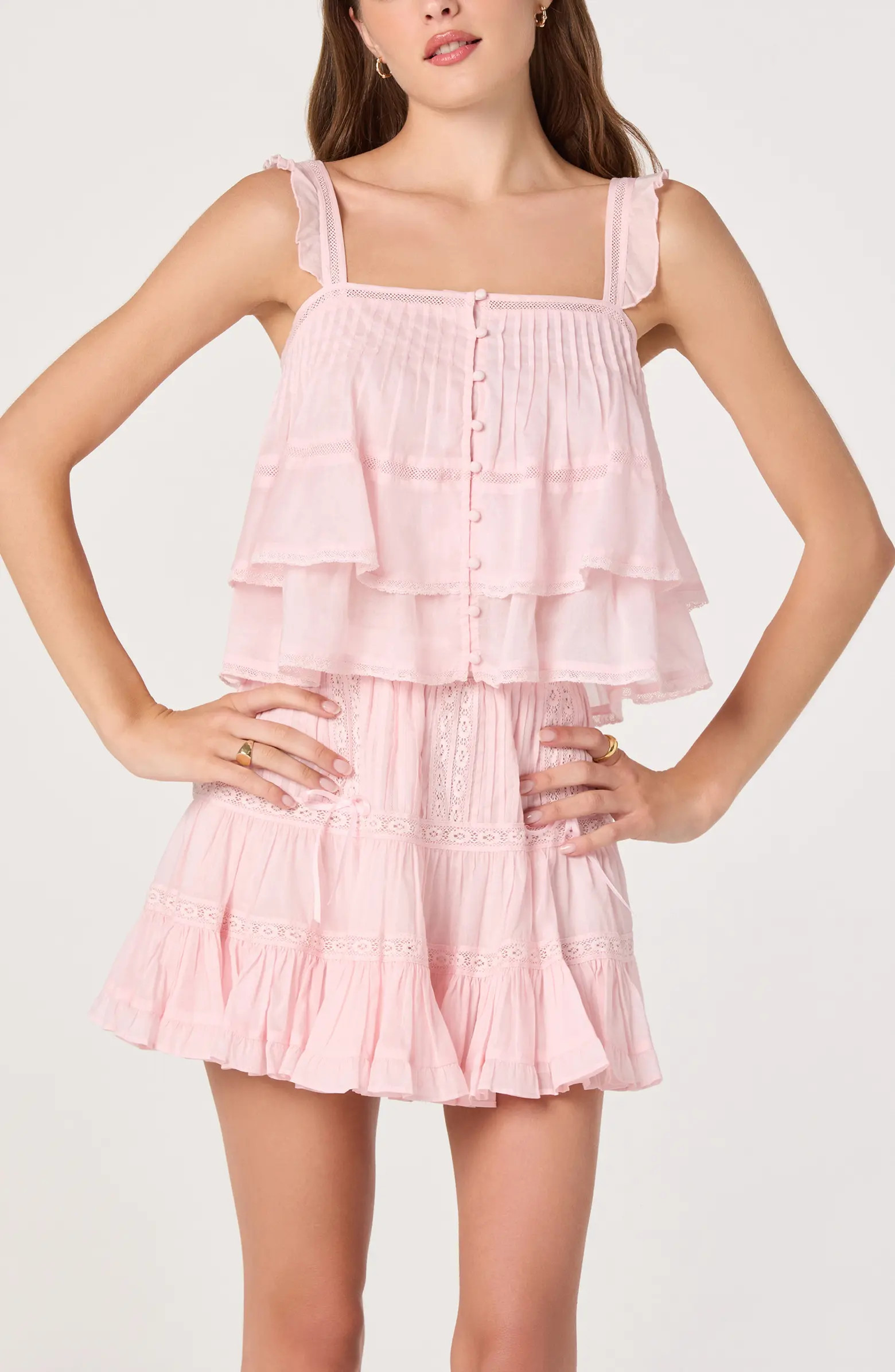 ASTR the Label Delia Pleated Lace Inset Tiered Babydoll Top | Nordstrom | Nordstrom