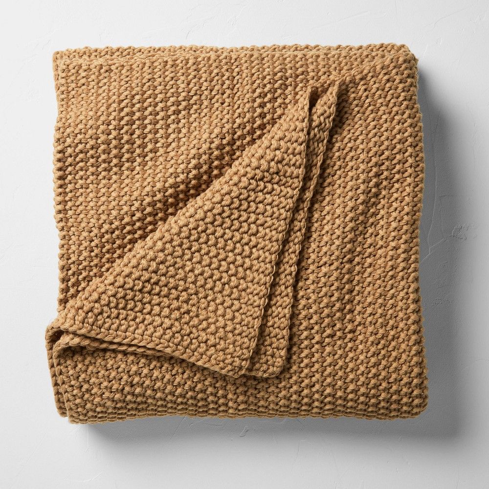 Full/Queen Chunky Knit Bed Blanket Warm Brown - Casaluna | Target
