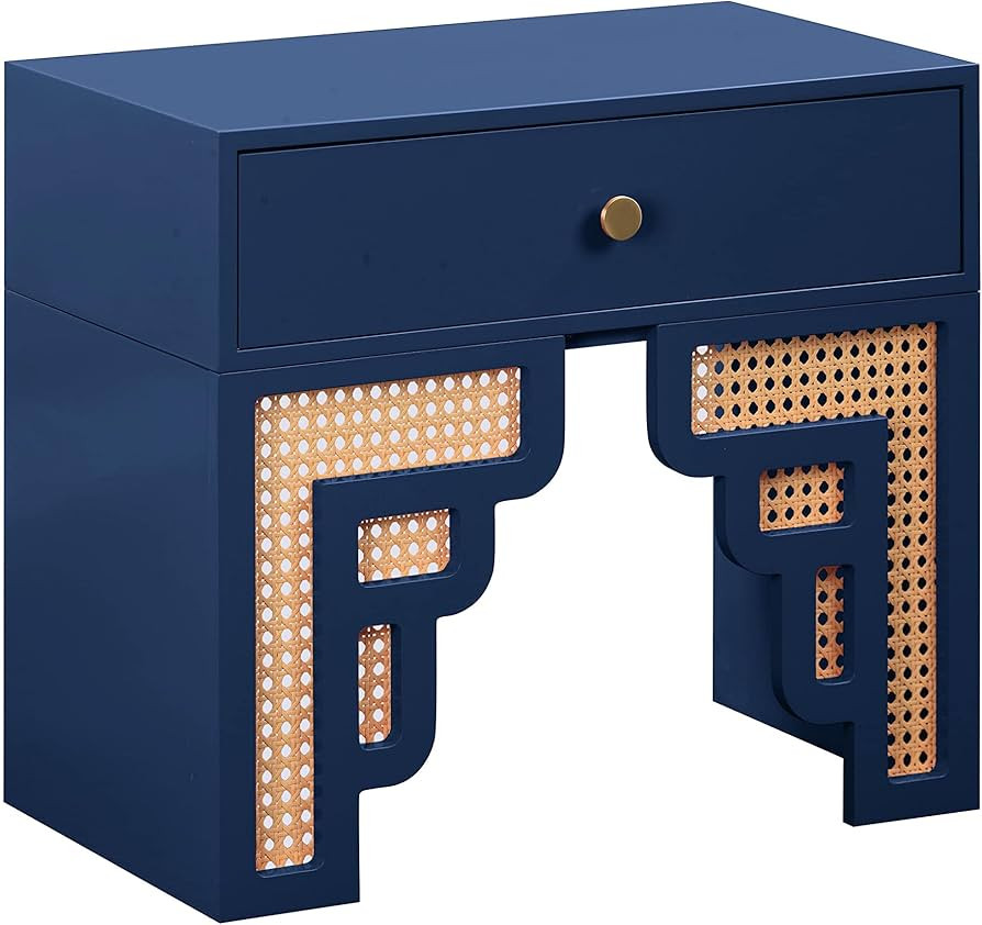Tov Furniture Suzie Navy & Rattan Nightstand | Amazon (US)