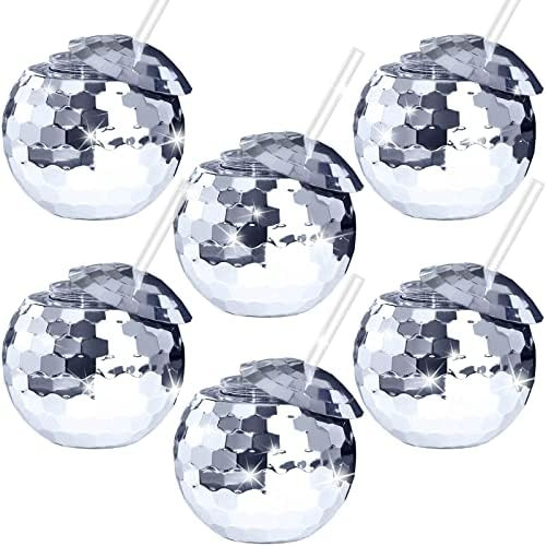 6Pcs Disco Ball Cups Tumbler Disco Flash Ball Cocktail Cup Silver Spherical Cup with Lid and Stra... | Amazon (US)