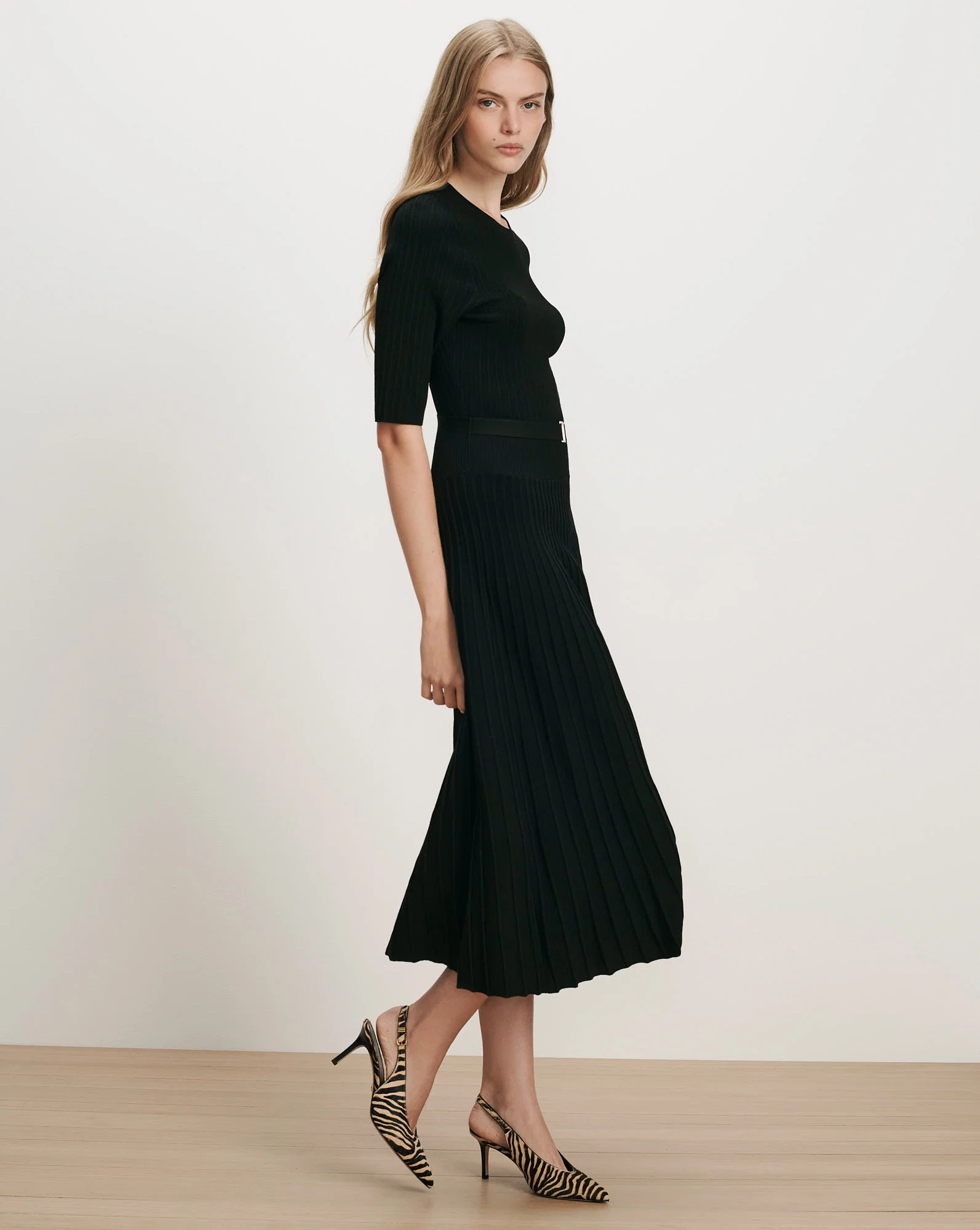 Elthea A-Line Belted Midi Dress in Black | Veronica Beard | Veronica Beard