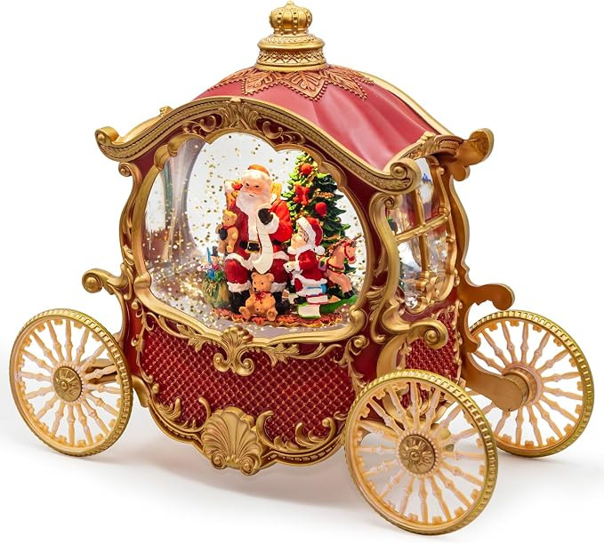 Vintage Christmas Carriage Snow Globe with Santa Scene, Lighted Musical Snow Globe with 8 Holiday... | Amazon (US)