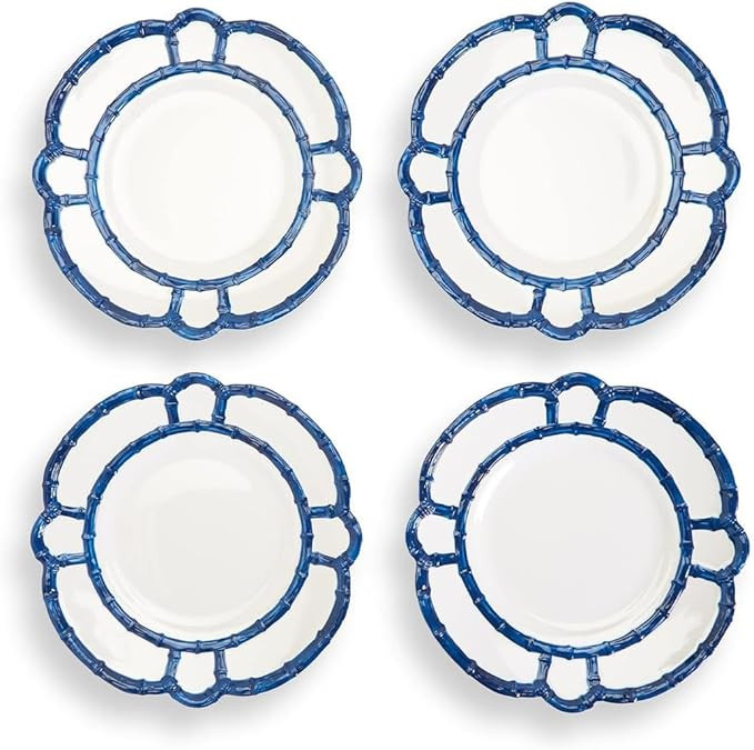 Two's Company 4-Pack Bamboo Rim Accent Kitchenware Set - Durable Melamine Plates with Elegant Blu... | Amazon (US)