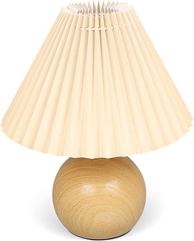 Small Pleated Table Lamp, Bedside Nightstand Lamp with Beige Lampshade, Morden Mini Lamp for Bedr... | Amazon (US)