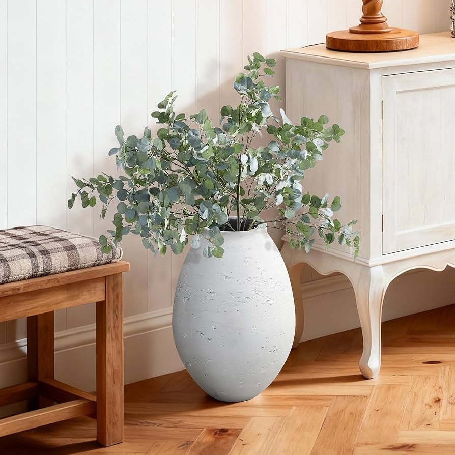 LuxenHome 16" Cement Large Floor Vase, Antique White Rustic Vases, Decorative Terracotta Vases Ho... | Amazon (US)