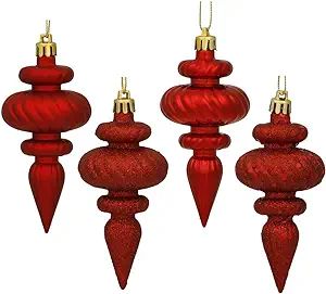 Vickerman 4" Red 4-Finish Finial Ornament - Shatterproof Plastic Christmas Tree Decoration - 8 Pe... | Amazon (US)
